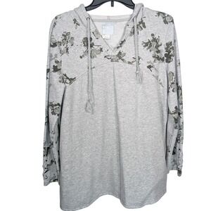 Floral Print Hoodie V Neck Long Sleeve‎ Pullover Casual Comfy Top